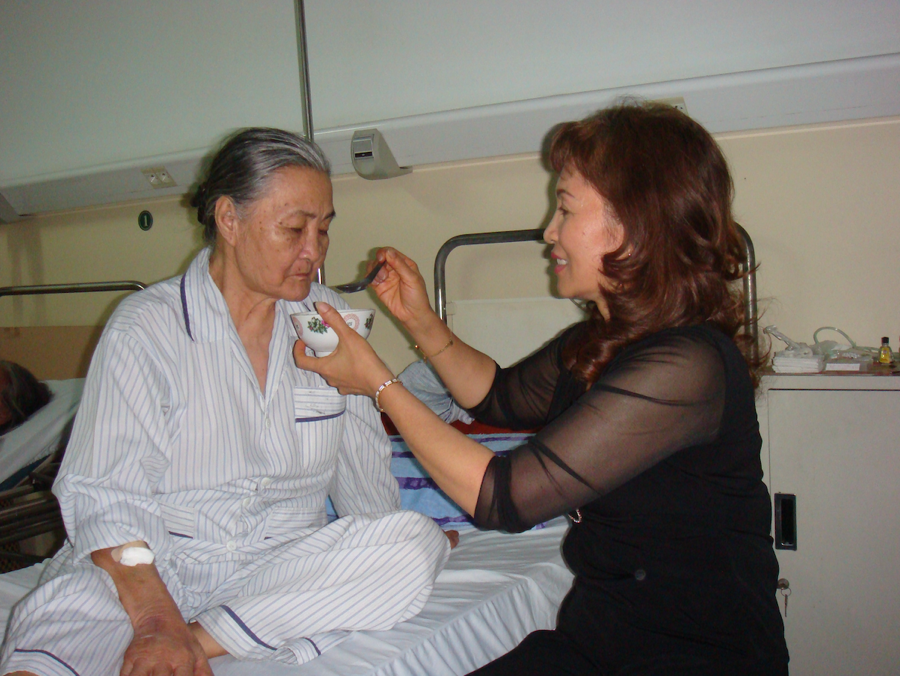 The maternal grandmother is being fed by my mother