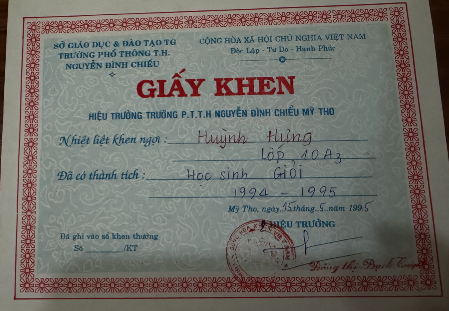 Award Certificate in 10th Grade